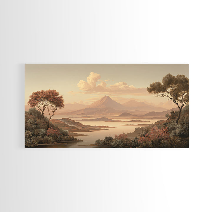 Island Volcano with Lush Foreground Framed Canvas Print, Tropical Art, Print, Living Room Decor, Tropic, Coastal Wall Art, TRO-2x1-13