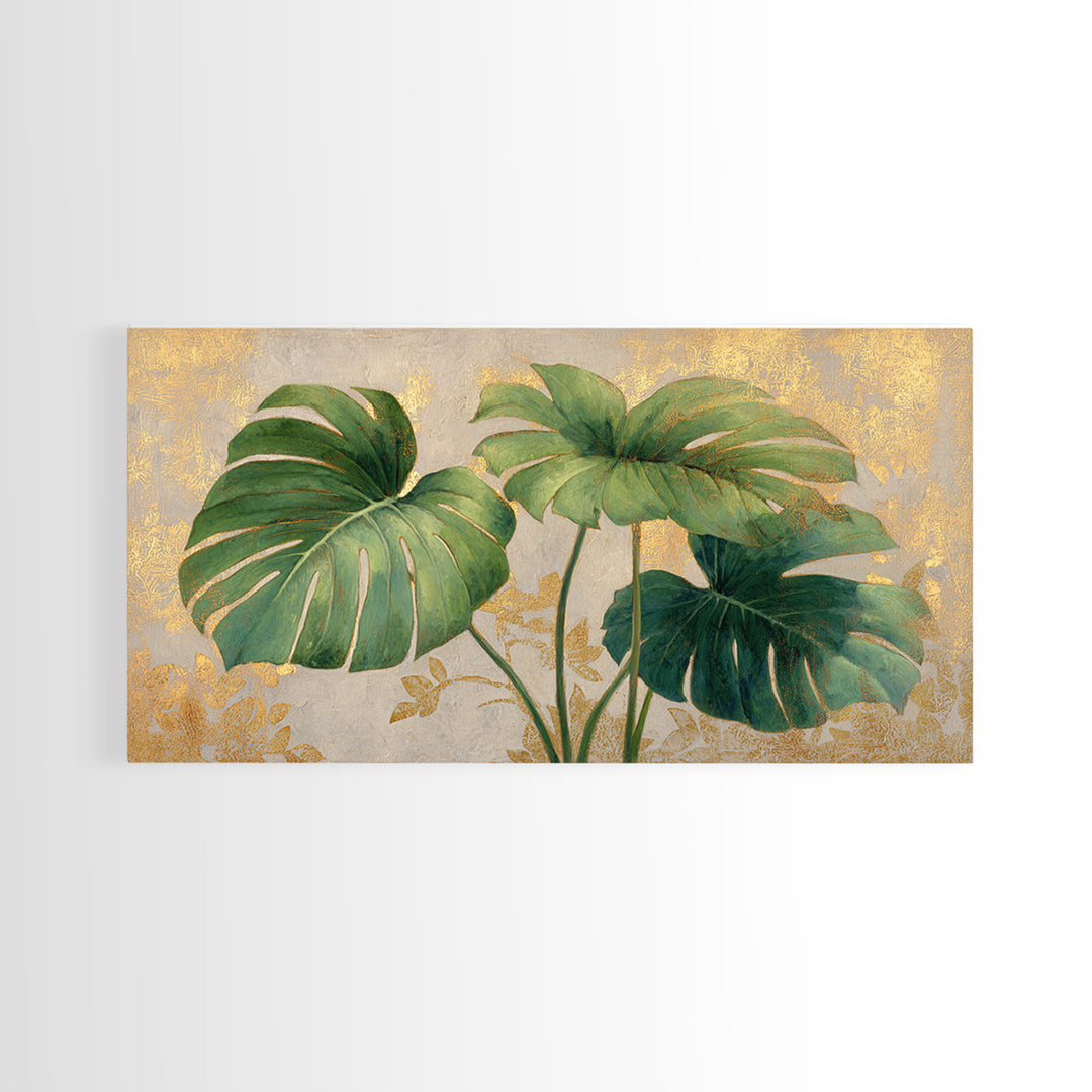 Lush Monstera Leaves Canvas Print, Tropical Art, Digital Art, Living Room Decor, Oil Painting, Tropic, Watercolor Art, TRO-2x1-21