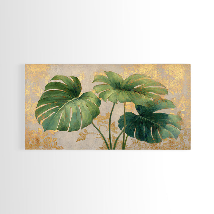 Lush Monstera Leaves Canvas Print, Tropical Art, Digital Art, Living Room Decor, Oil Painting, Tropic, Watercolor Art, TRO-2x1-21