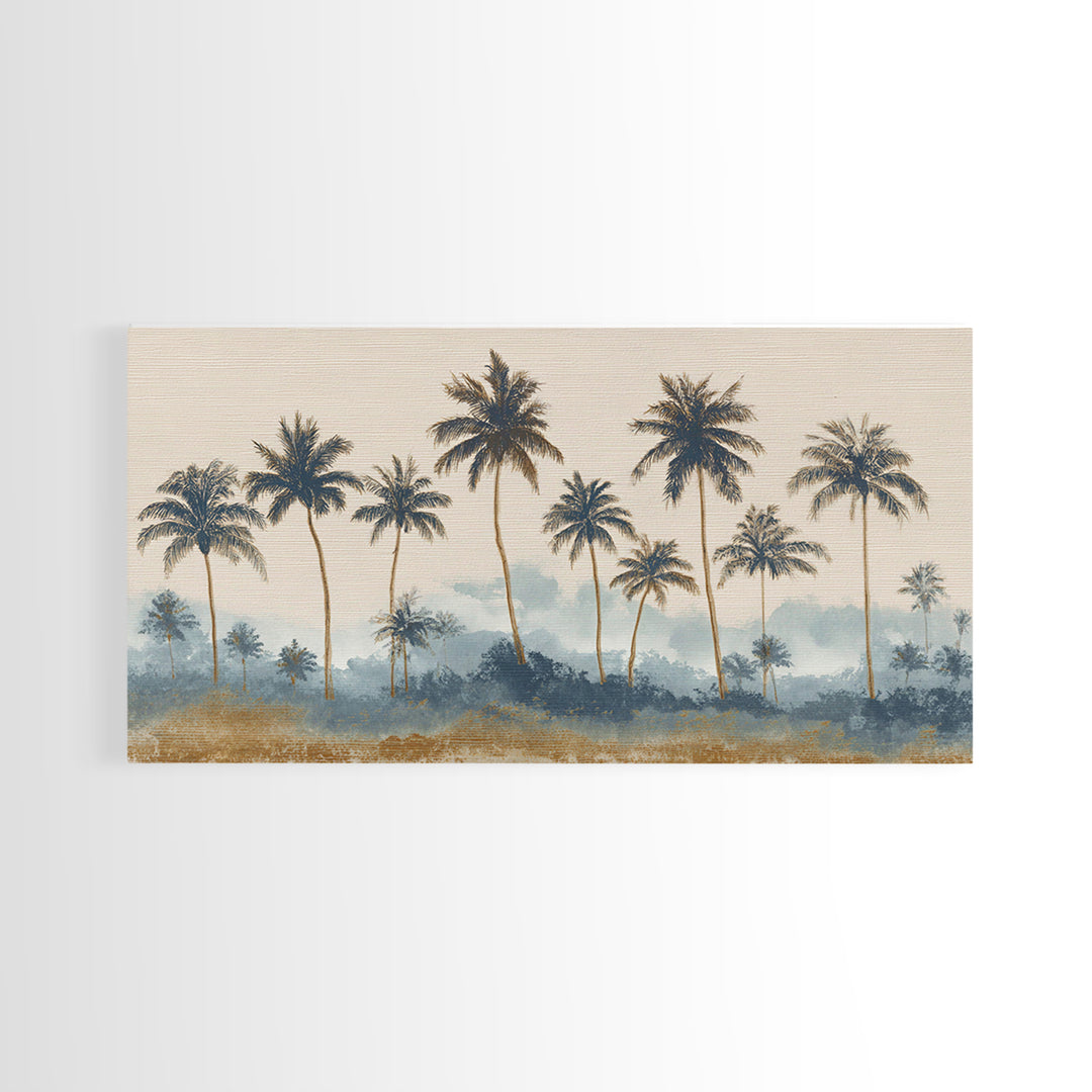 Palm Tree Silhouettes Framed Canvas Print, Tropical Art, Minimalist Decor, Living Room Decor, Fine Art, Tropic, Digital Print, TRO-2x1-24