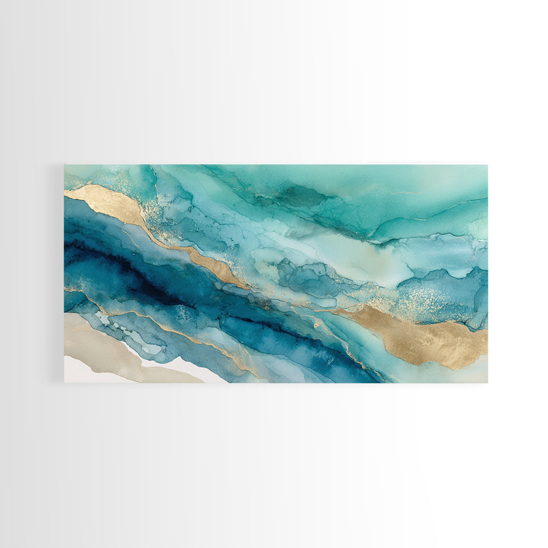 Tropical Lagoon with Turquoise Water Framed Canvas Print, Tropical Art, Boho Decor, Living Room Decor, Oil Painting, Tropic, TRO-2x1-27