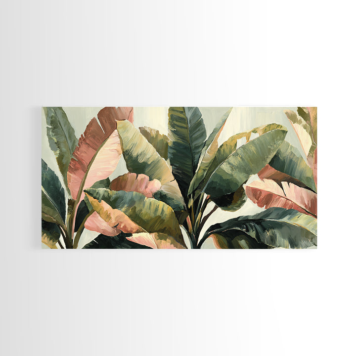 Banana Leaves Layered Framed Canvas Print, Tropical Art, Printable Wall Art, Living Room Decor, Watercolor Art, Tropic, TRO-2x1-29