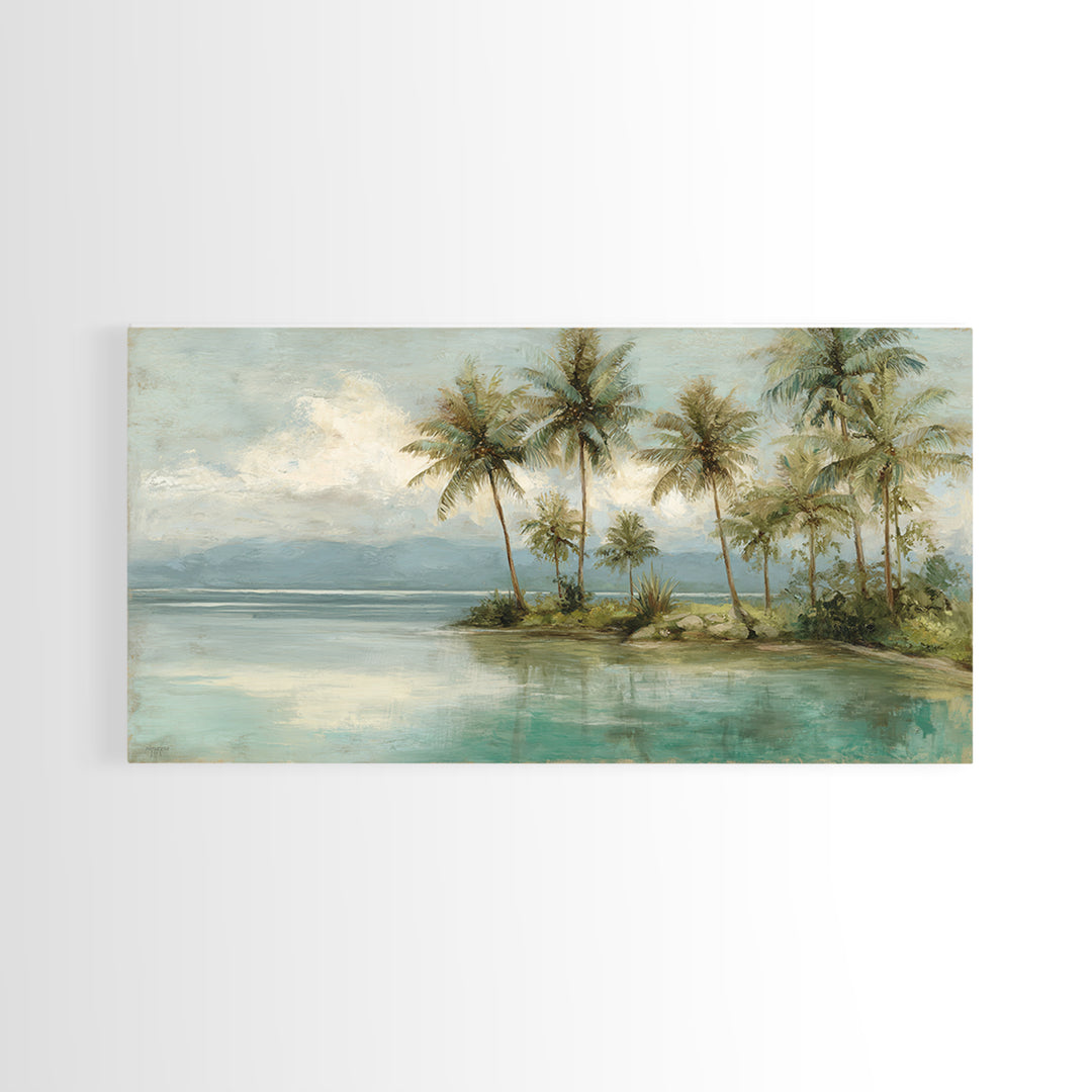 Tropical Lagoon with Turquoise Water Framed Canvas Print, Tropical Art, Pink Wall Art, Living Room Decor, Fine Art, Tropic, TRO-2x1-3