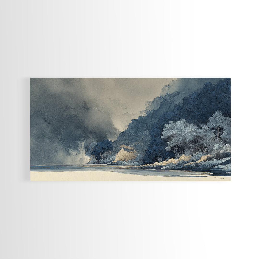Jungle Waterfall with Misty Light Framed Canvas Print, Tropical Art, Digital Prints, Living Room Decor, Fine Art, Tropic, TRO-2x1-33