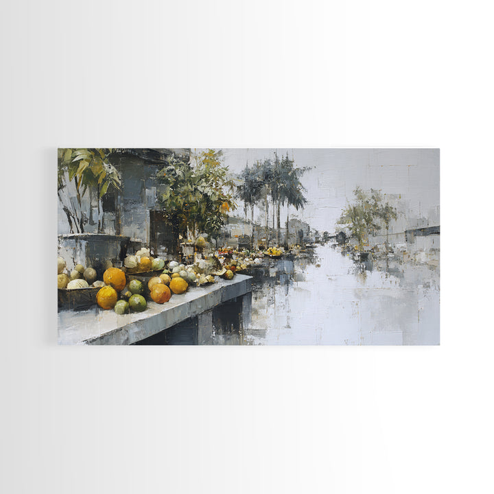 Tropical Fruit Market Arrangement Framed Canvas Print, Tropical Art, Wall Art, Living Room Decor, Oil Painting, Tropic, TRO-2x1-35