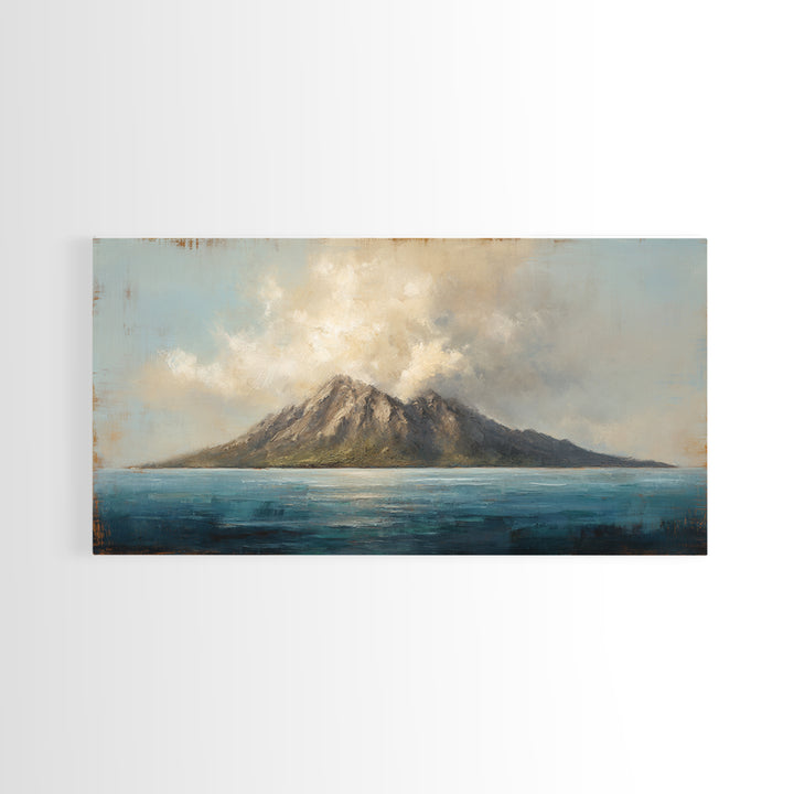 Island Volcano with Lush Foreground Framed Canvas Print, Tropical Art, Print, Living Room Decor, Tropic, Coastal Wall Art, TRO-2x1-37