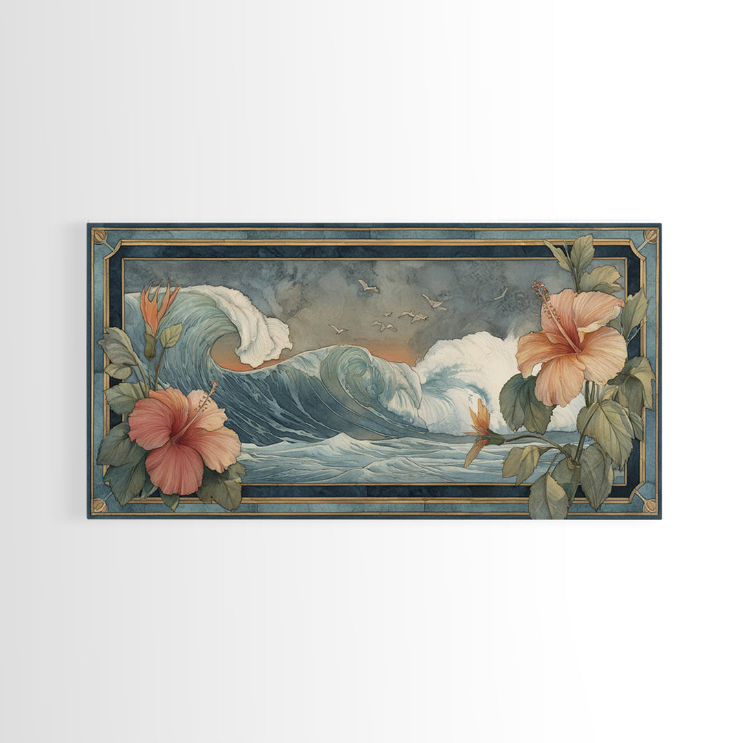 Sunset Surf Scene Framed Canvas Print, Tropical Art, Room Decor, Living Room Decor, Fine Art, Tropic, Printable, TRO-2x1-42