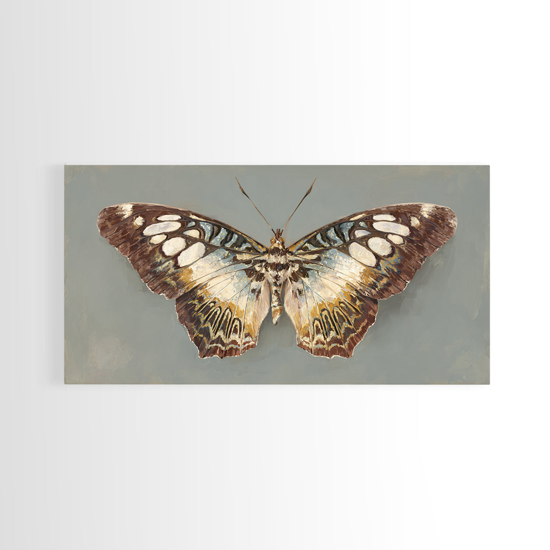 Tropical Butterfly and Flower Study Framed Canvas Print, Tropical Art, Printable, Living Room Decor, Oil Painting, Tropic, TRO-2x1-43