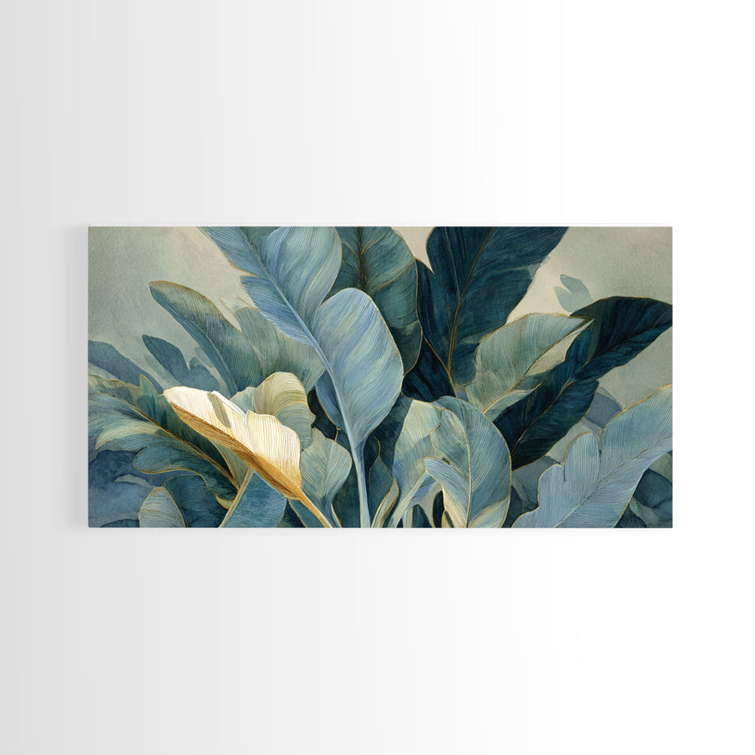 Banana Leaves Layered Framed Canvas Print, Tropical Art, Printable Wall Art, Living Room Decor, Watercolor Art, Tropic, TRO-2x1-5