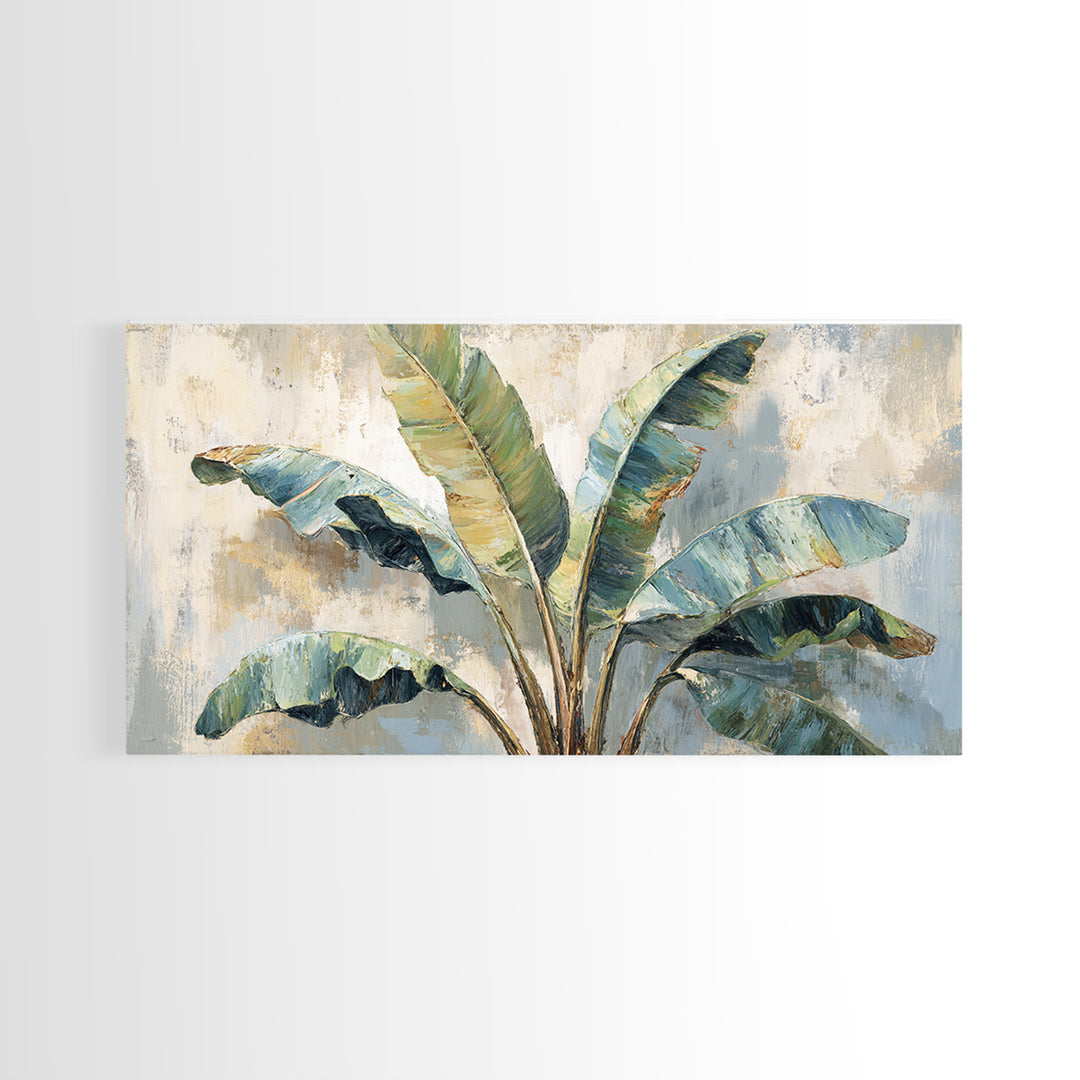 Banana Leaves Layered Canvas Print, Tropical Art, Watercolor Painting, Living Room Decor, Oil Painting, Tropic, TRO-2x1-53