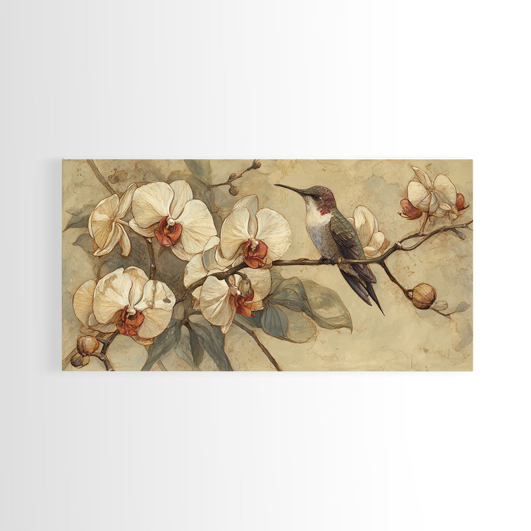 Orchid and Hummingbird Composition Canvas Print, Tropical Art, Digital Prints, Living Room Decor, Tropic 154, Set of Prints, TRO-2x1-54