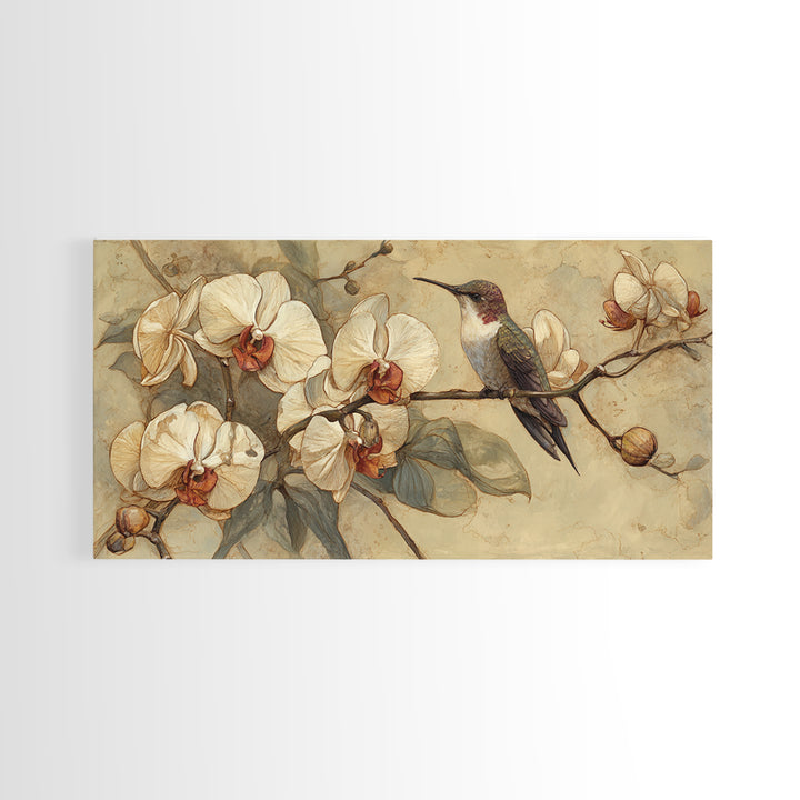 Orchid and Hummingbird Composition Canvas Print, Tropical Art, Digital Prints, Living Room Decor, Tropic 154, Set of Prints, TRO-2x1-54
