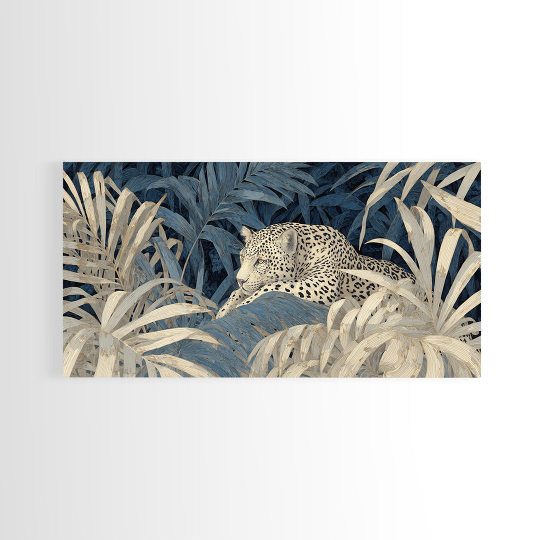 Leopard Hidden Among Palm Leaves Canvas Print, Tropical Art, Print, Living Room Decor, Fine Art, Tropic, Coastal Wall Art, TRO-2x1-58