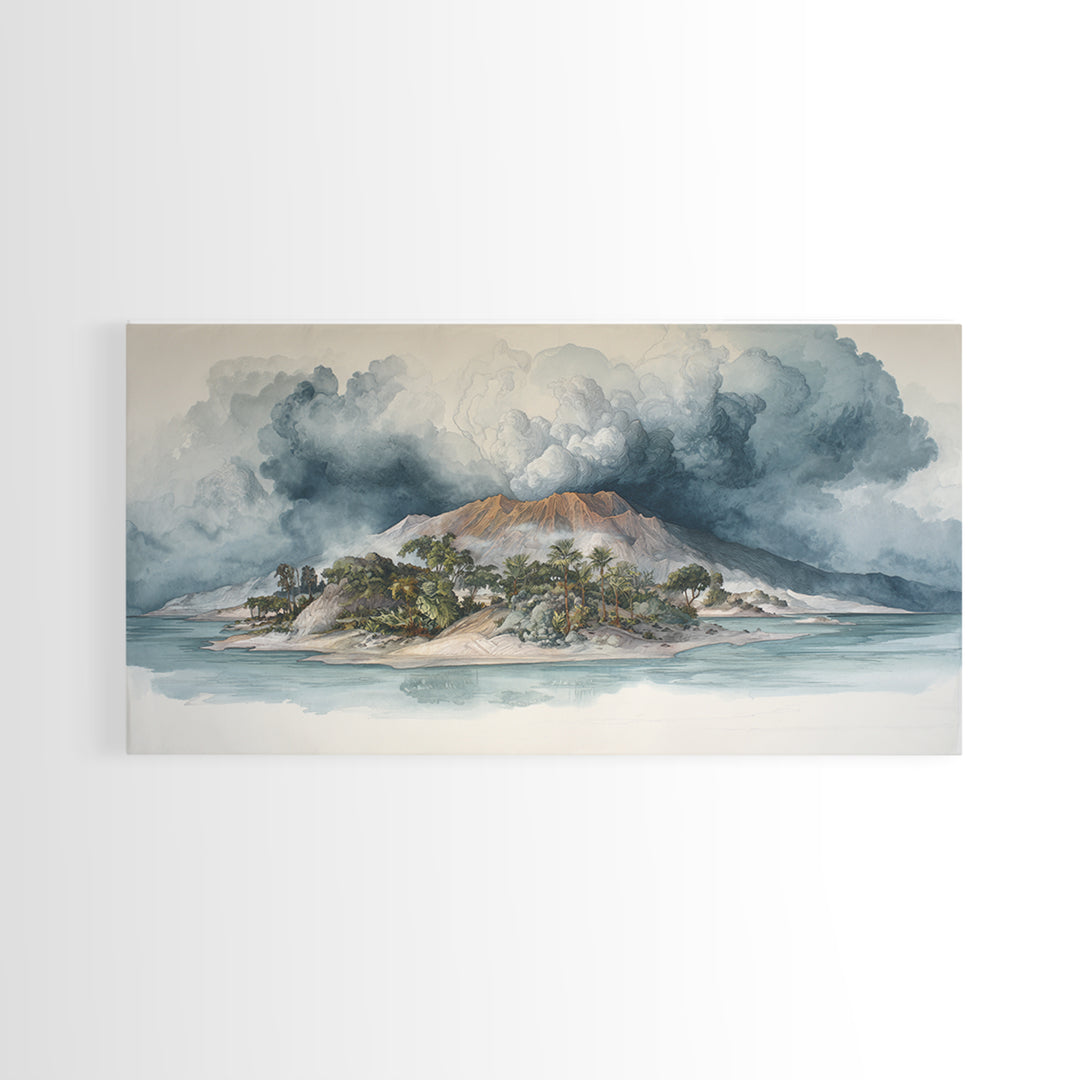 Island Volcano with Lush Foreground Canvas Print, Tropical Art, Digital Print, Living Room Decor, Tropic, Downloadable Prints, TRO-2x1-61
