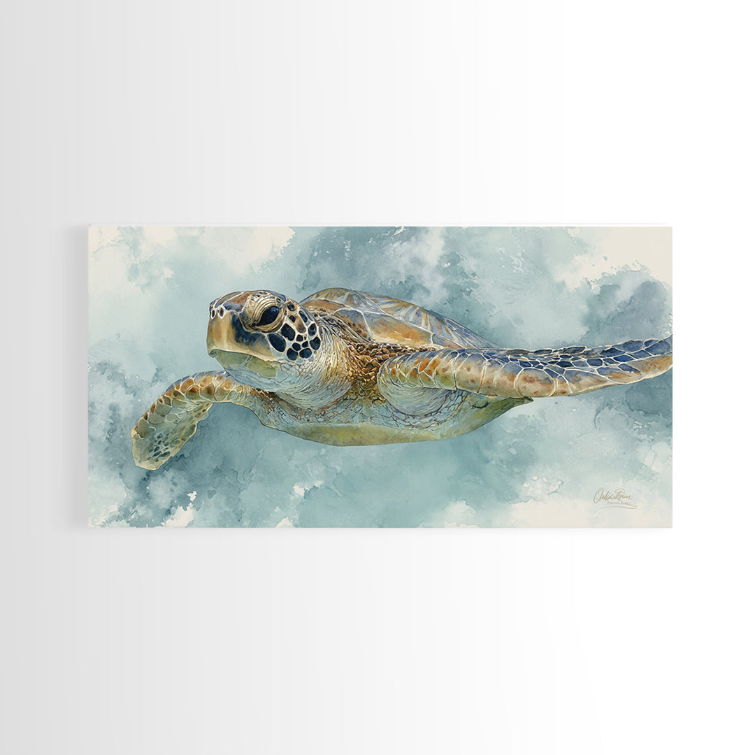 Sea Turtle Near Tropical Reef Canvas Print, Tropical Art, Abstract Painting, Living Room Decor, Fine Art, Tropic, Gallery Decor, TRO-2x1-63