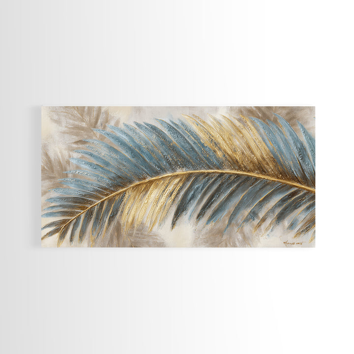 Rain Soaked Palm Leaf Closeup Framed Canvas Print, Tropical Art, Printable Art, Living Room Decor, Tropic, Trendy Wall Art, TRO-2x1-65