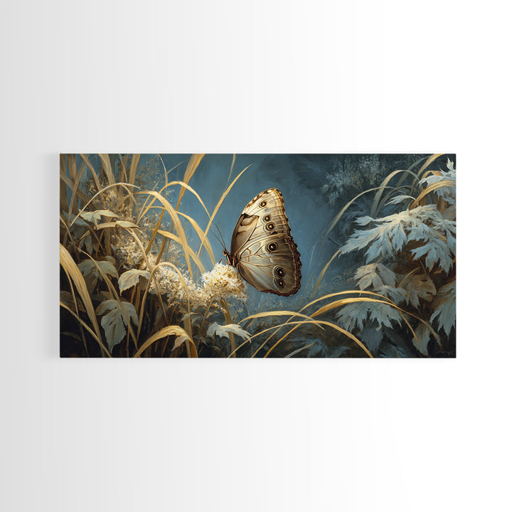 Tropical Butterfly and Flower Study Framed Canvas Print, Tropical Art, Gallery Decor, Living Room Decor, Fine Art, Tropic, TRO-2x1-67