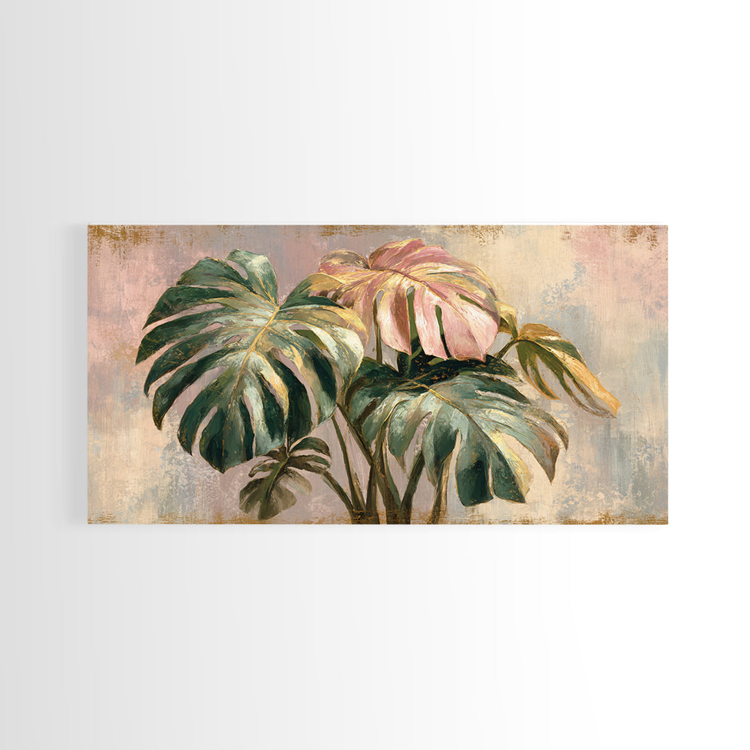 Lush Monstera Leaves Canvas Print, Tropical Art, Abstract Painting, Living Room Decor, Fine Art, Tropic, Gallery Decor, TRO-2x1-69