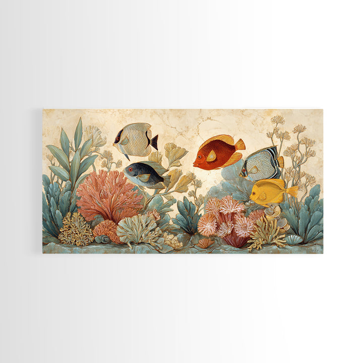 Tropical Fish over Coral Reef Framed Canvas Print, Tropical Art, Print, Living Room Decor, Fine Art, Tropic, Coastal Wall Art, TRO-2x1-7