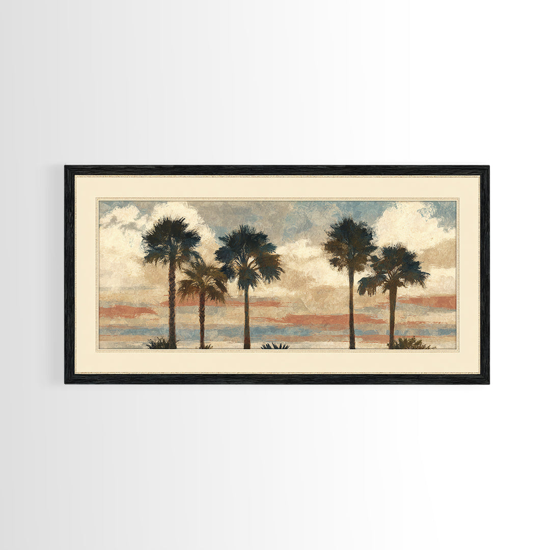 Palm Tree Silhouettes Framed Canvas Print, Tropical Art, Wall Art Prints, Living Room Decor, Fine Art, Tropic, Beach Wall Art, TRO-2x1-72