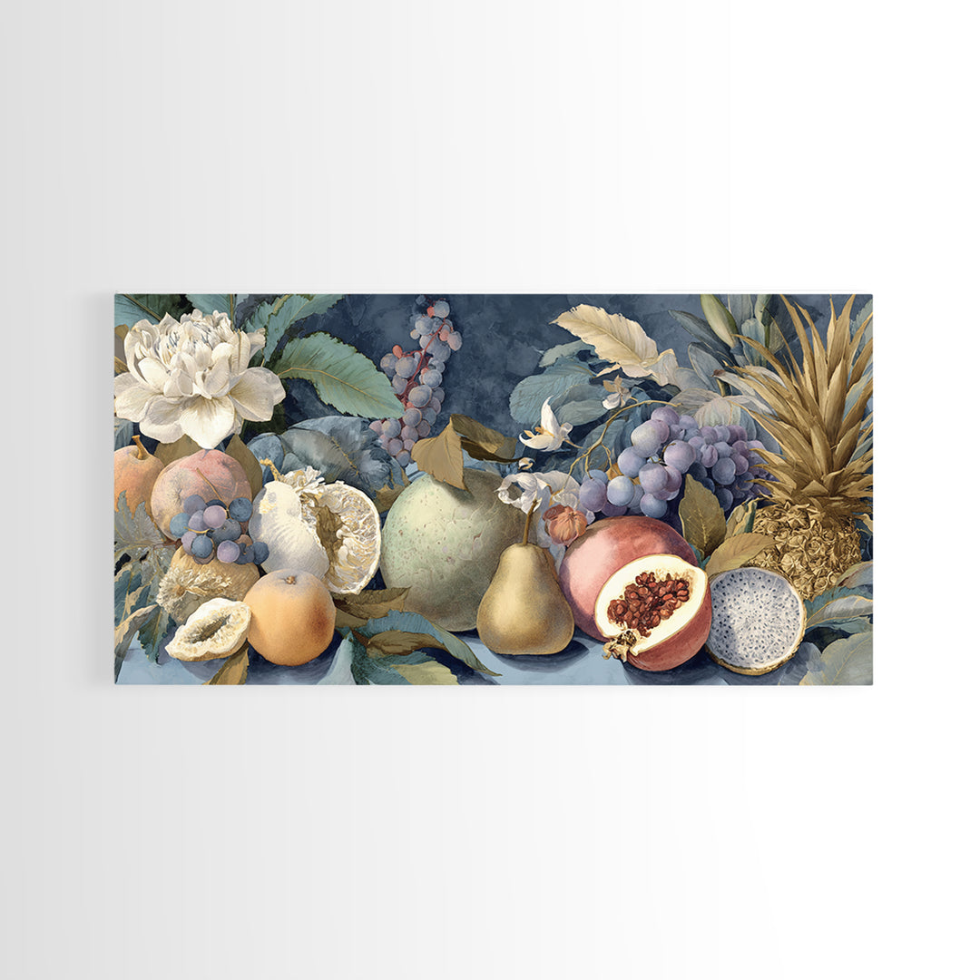 Tropical Fruit Market Arrangement Framed Canvas Print, Tropical Art, Decor, Living Room Decor, Fine Art, Tropic, Bird Art, TRO-2x1-83