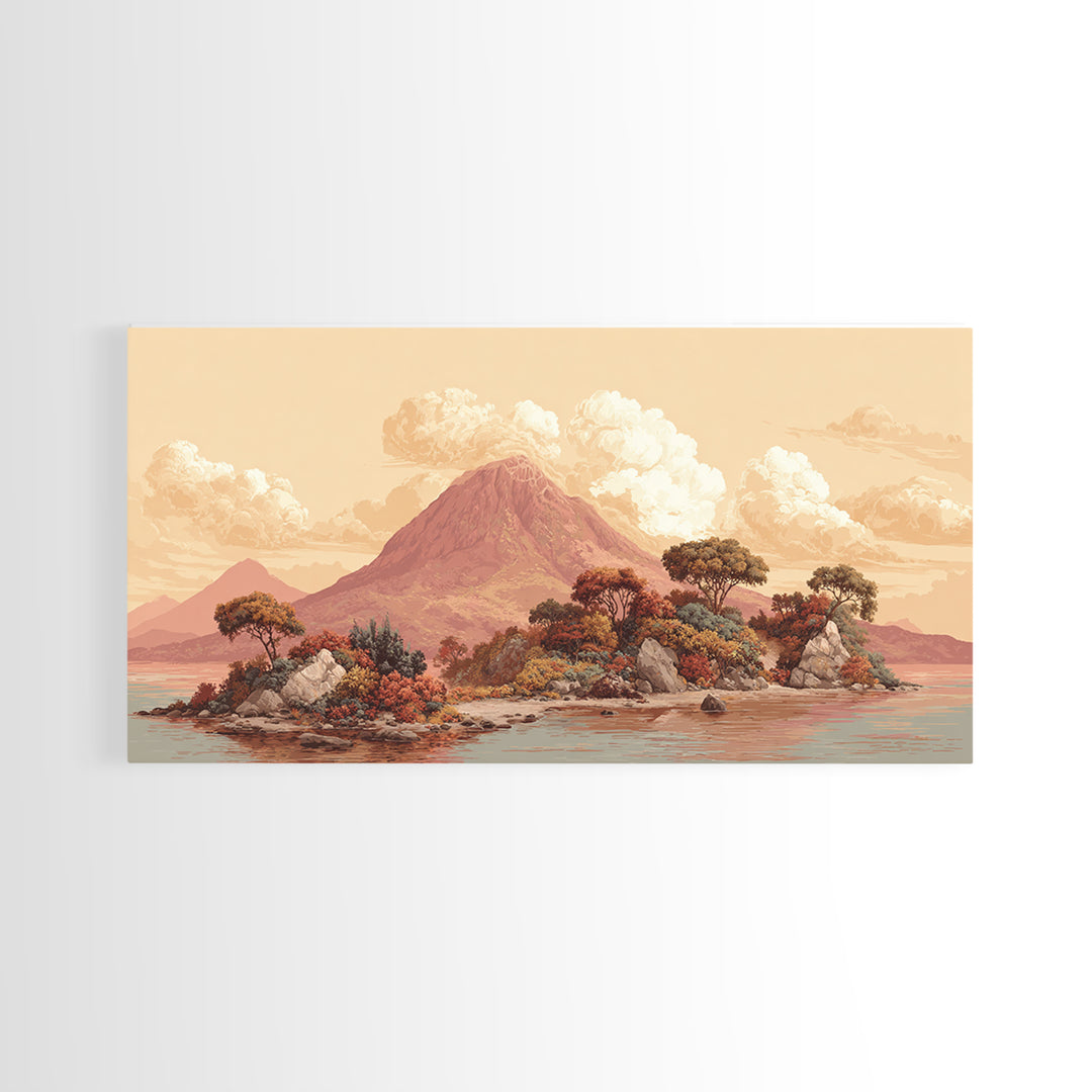 Island Volcano with Lush Foreground Framed Canvas Print, Tropical Art, Set of 3 Prints, Living Room Decor, Fine Art, Tropic, TRO-2x1-85