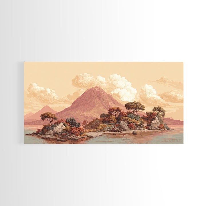 Island Volcano with Lush Foreground Framed Canvas Print, Tropical Art, Set of 3 Prints, Living Room Decor, Fine Art, Tropic, TRO-2x1-85