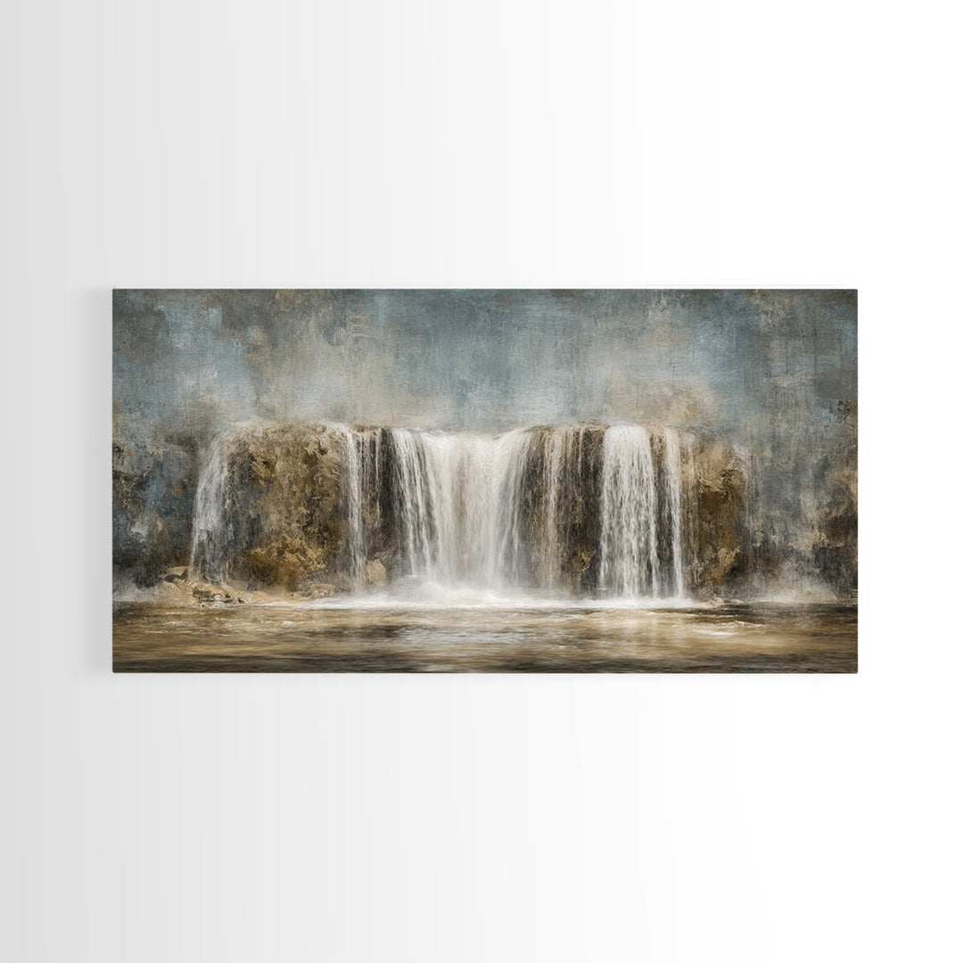 Jungle Waterfall with Misty Light Framed Canvas Print, Tropical Art, Digital Prints, Living Room Decor, Fine Art, Tropic, TRO-2x1-9