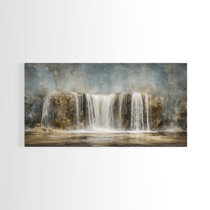 Jungle Waterfall with Misty Light Framed Canvas Print, Tropical Art, Digital Prints, Living Room Decor, Fine Art, Tropic, TRO-2x1-9
