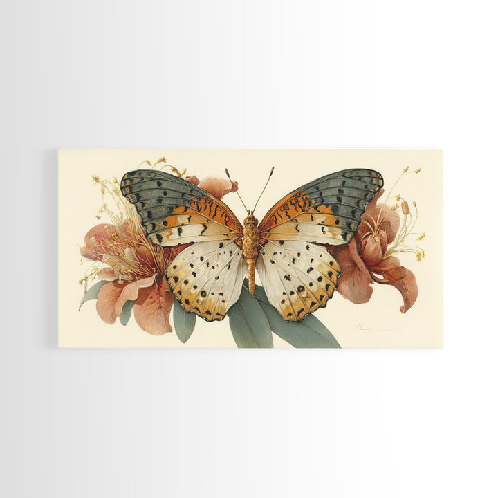 Tropical Butterfly and Flower Study Framed Canvas Print, Tropical Art, Digital Print, Living Room Decor, Fine Art, Tropic, TRO-2x1-91