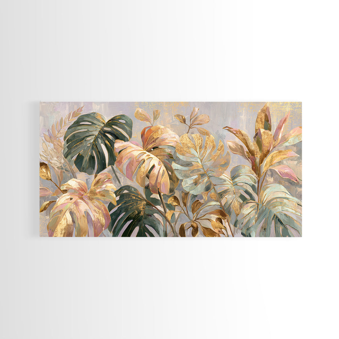 Lush Monstera Leaves Canvas Print, Tropical Art, Abstract Painting, Living Room Decor, Fine Art, Tropic, Gallery Decor, TRO-2x1-93