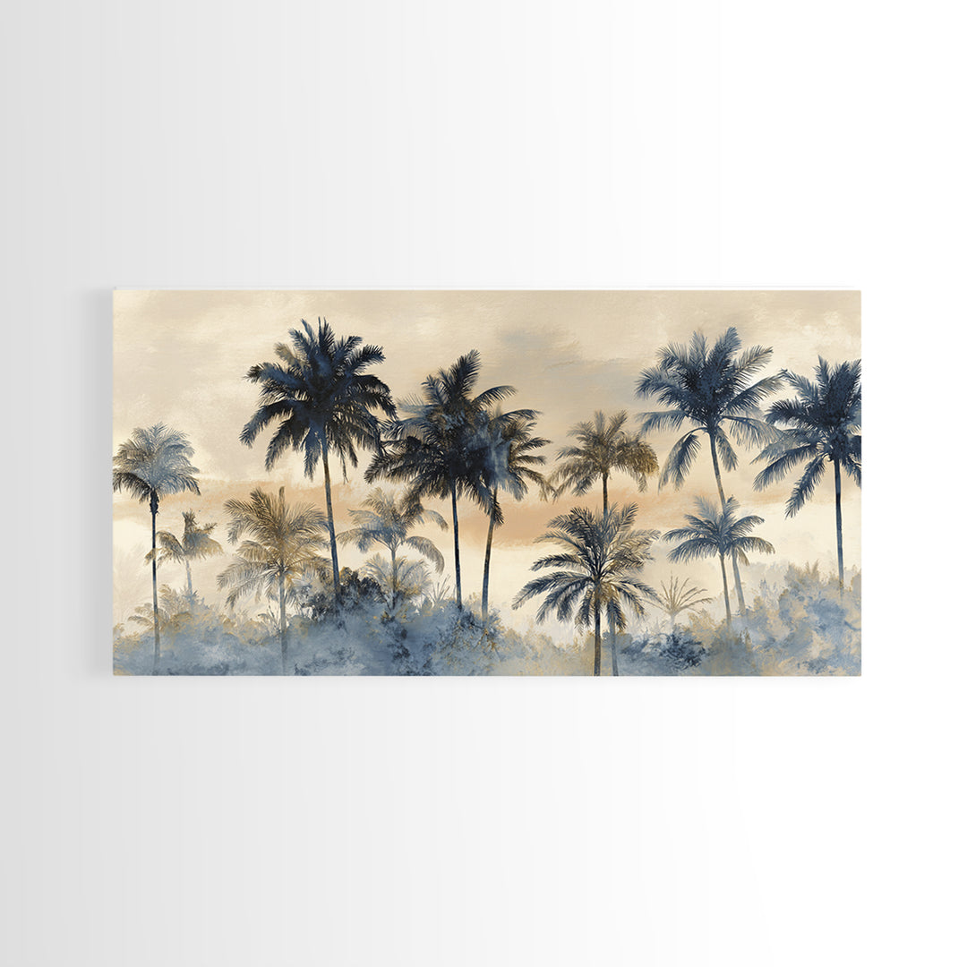 Palm Tree Silhouettes Framed Canvas Print, Tropical Art, Beach Decor, Living Room Decor, Oil Painting, Tropic, Fine Art Print, TRO-2x1-96