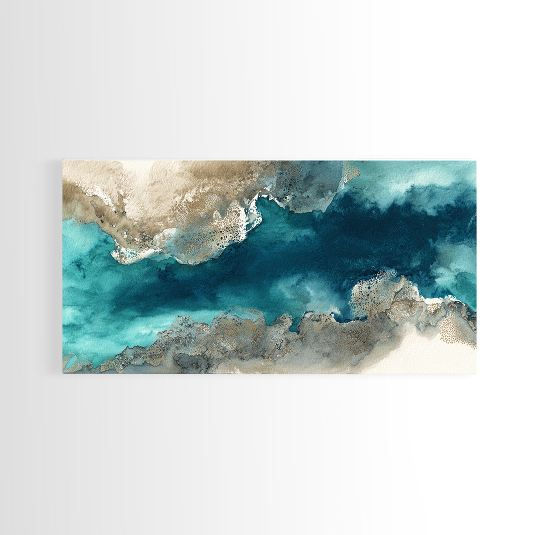 Tropical Lagoon with Turquoise Water Framed Canvas Print, Tropical Art, Abstract Painting, Living Room Decor, Fine Art, Tropic, TRO-2x1-99