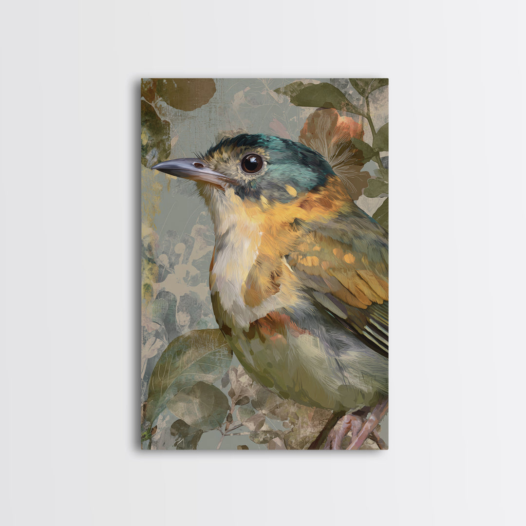 Colorful Jungle Bird Pattern Framed Canvas Print, Tropical Art, Print, Living Room Decor, Fine Art, Tropic, Coastal Wall Art, TRO-2x3-100