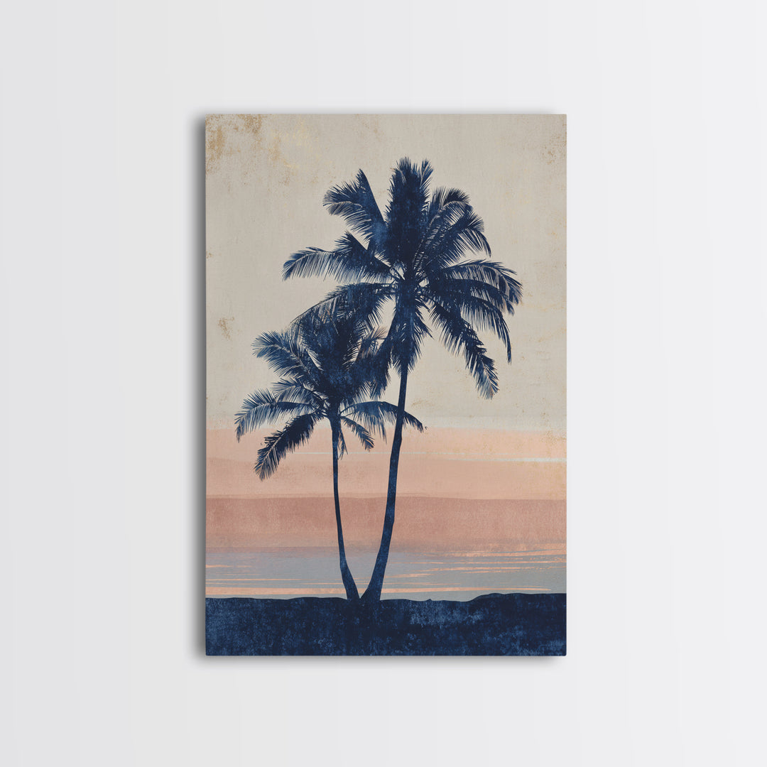 Palm Tree Silhouettes Framed Canvas Print, Tropical Art, Digital Art, Living Room Decor, Oil Painting, Tropic, Watercolor Art, TRO-2x3-12