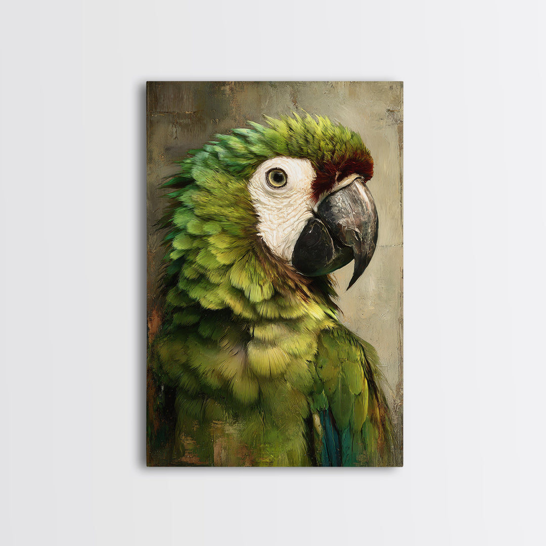 Parrot Portrait with Emerald Feathers Canvas Print, Tropical Art, Gallery Decor, Living Room Decor, Fine Art, Tropic, TRO-2x3-16