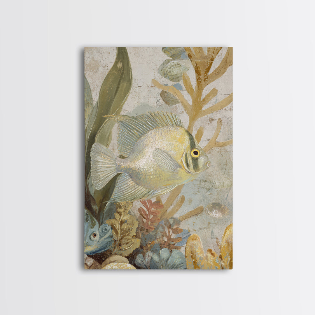 Tropical Fish over Coral Reef Framed Canvas Print, Tropical Art, Contemporary Art, Living Room Decor, Fine Art, Tropic, TRO-2x3-19