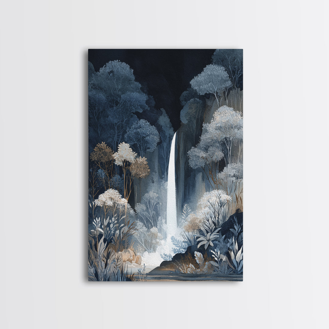 Jungle Waterfall with Misty Light Framed Canvas Print, Tropical Art, Digital Art, Living Room Decor, Oil Painting, Tropic, TRO-2x3-21