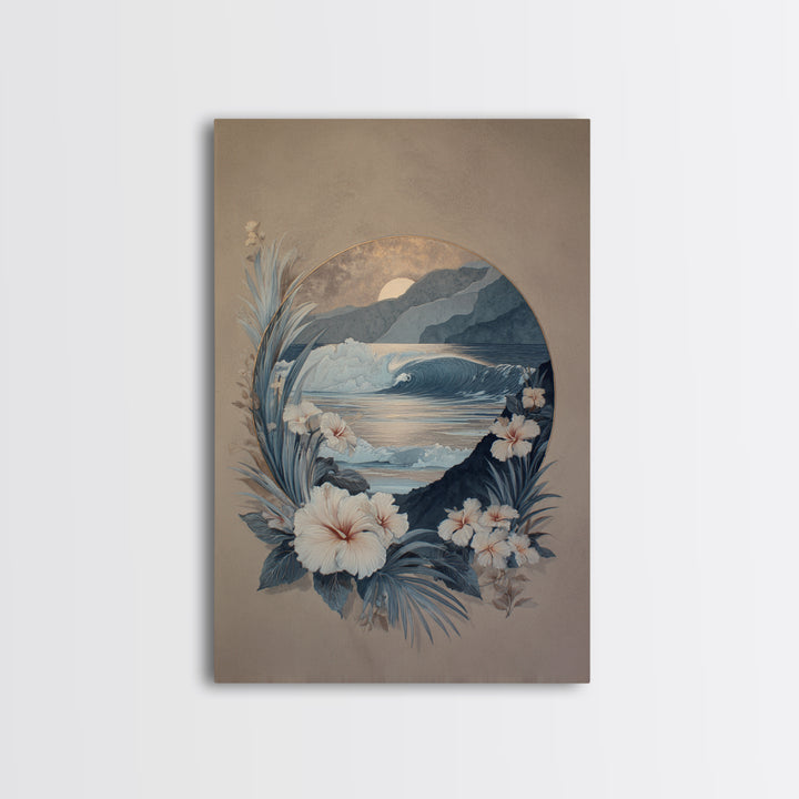 Sunset Surf Scene Framed Canvas Print, Tropical Art, Minimalist Decor, Living Room Decor, Fine Art, Tropic, Digital Print, TRO-2x3-30