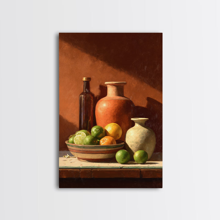 Bright Papaya and Lime Still Life Canvas Print, Tropical Art, Statement Artwork, Living Room Decor, Fine Art, Tropic, TRO-2x3-32