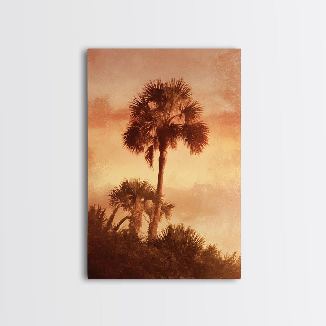 Palm Tree Silhouettes Framed Canvas Print, Tropical Art, Beach Prints, Living Room Decor, Watercolor Art, Tropic, TRO-2x3-36