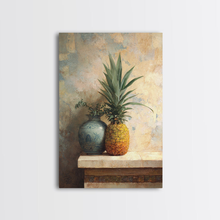 Pineapple and Palm Still Life Framed Canvas Print, Tropical Art, Art Print, Living Room Decor, Tropic, Abstract Painting, TRO-2x3-38