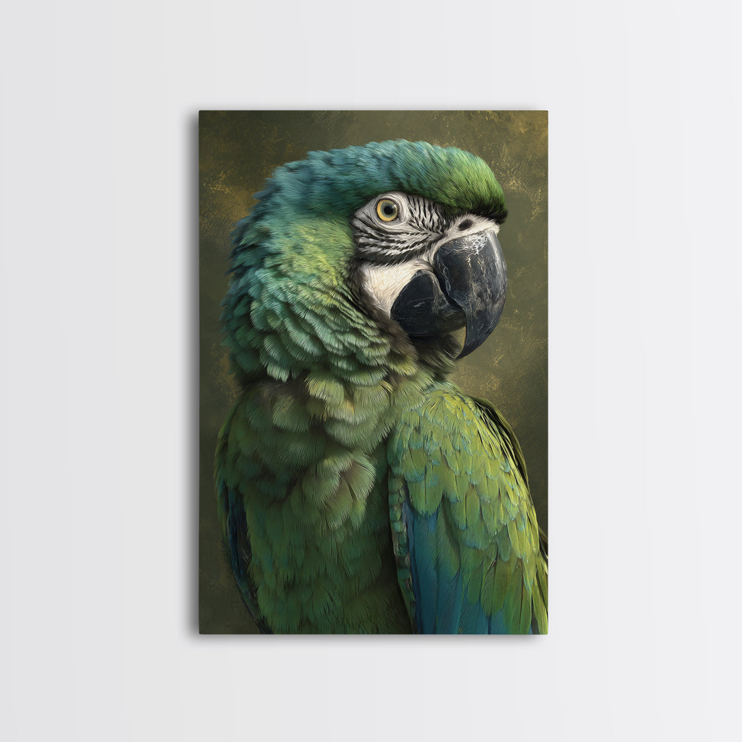 Parrot Portrait with Emerald Feathers Canvas Print, Tropical Art, Contemporary Art, Living Room Decor, Fine Art, Tropic, TRO-2x3-40