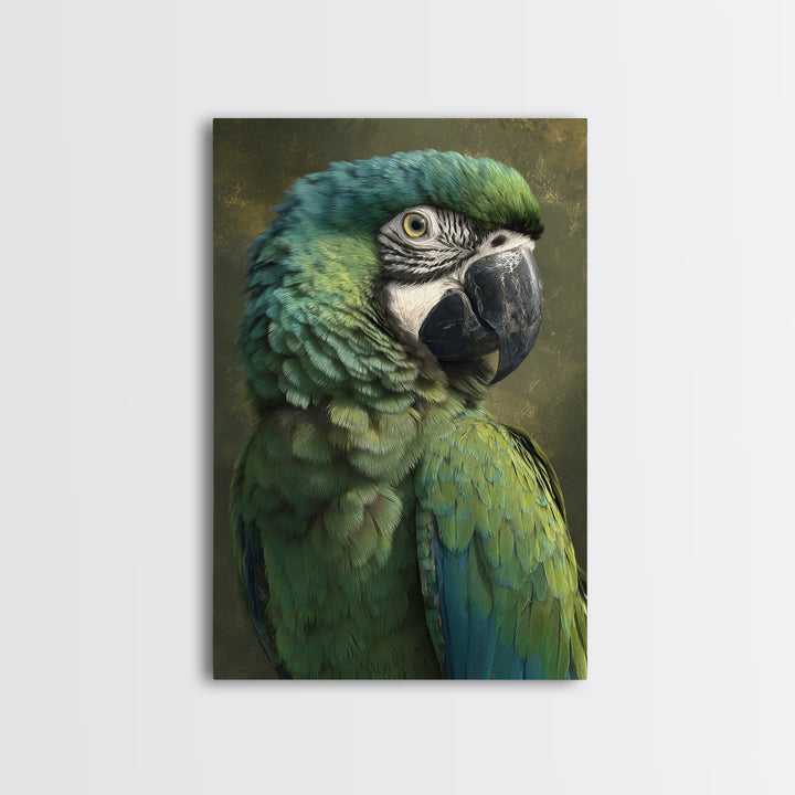 Parrot Portrait with Emerald Feathers Canvas Print, Tropical Art, Contemporary Art, Living Room Decor, Fine Art, Tropic, TRO-2x3-40