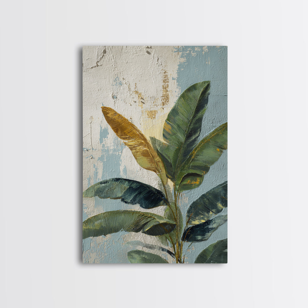 Banana Leaves Layered Framed Canvas Print, Tropical Art, Printable Art, Living Room Decor, Abstract Art, Tropic, TRO-2x3-41