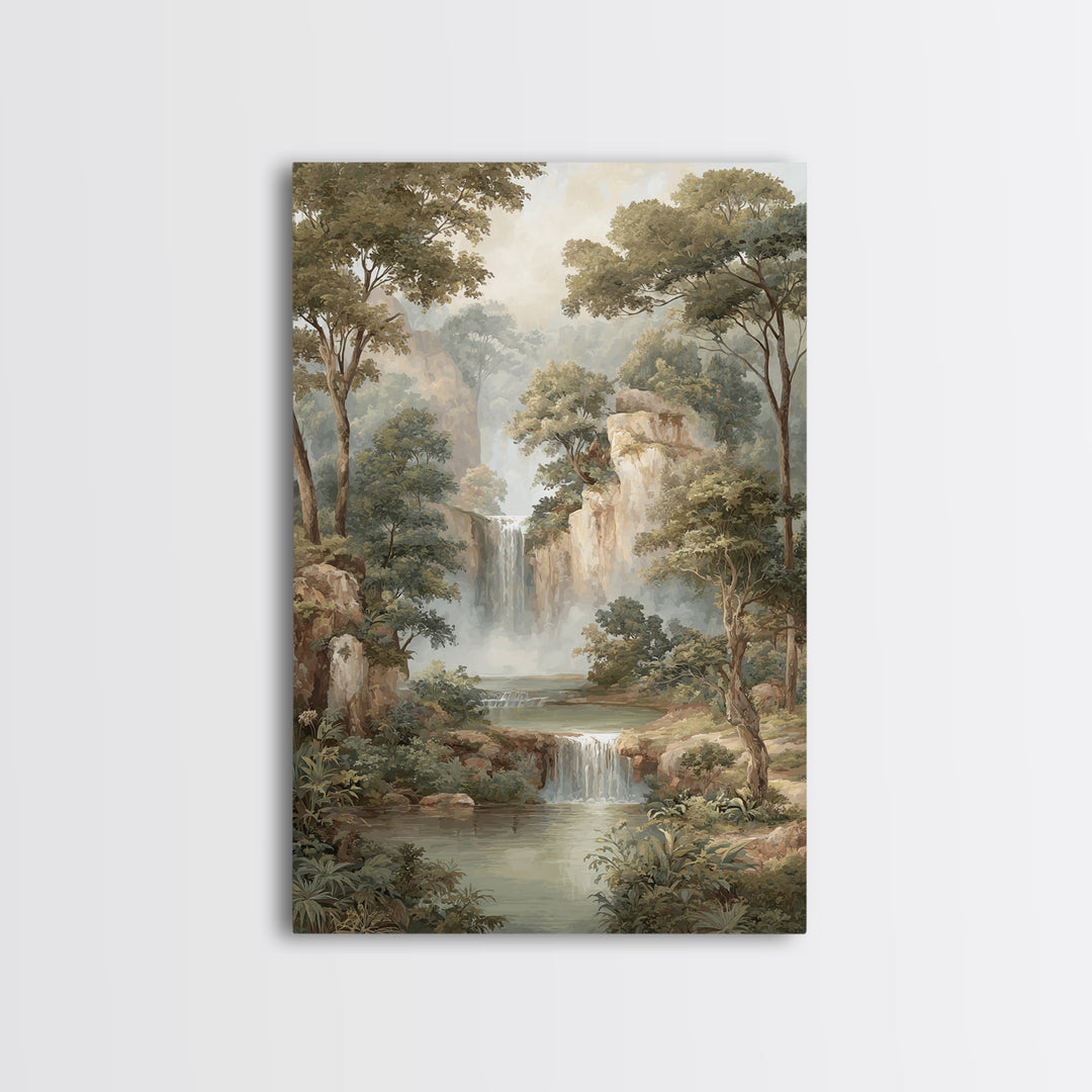 Jungle Waterfall with Misty Light Canvas Print, Tropical Art, Pink Wall Art, Living Room Decor, Fine Art, Tropic, Coastal Art, TRO-2x3-45