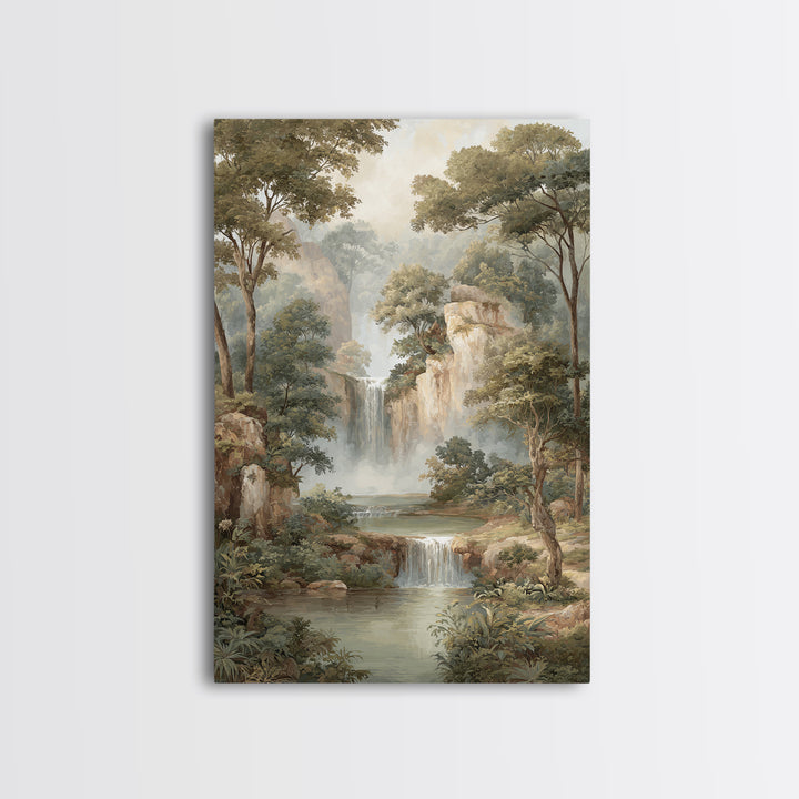 Jungle Waterfall with Misty Light Canvas Print, Tropical Art, Pink Wall Art, Living Room Decor, Fine Art, Tropic, Coastal Art, TRO-2x3-45