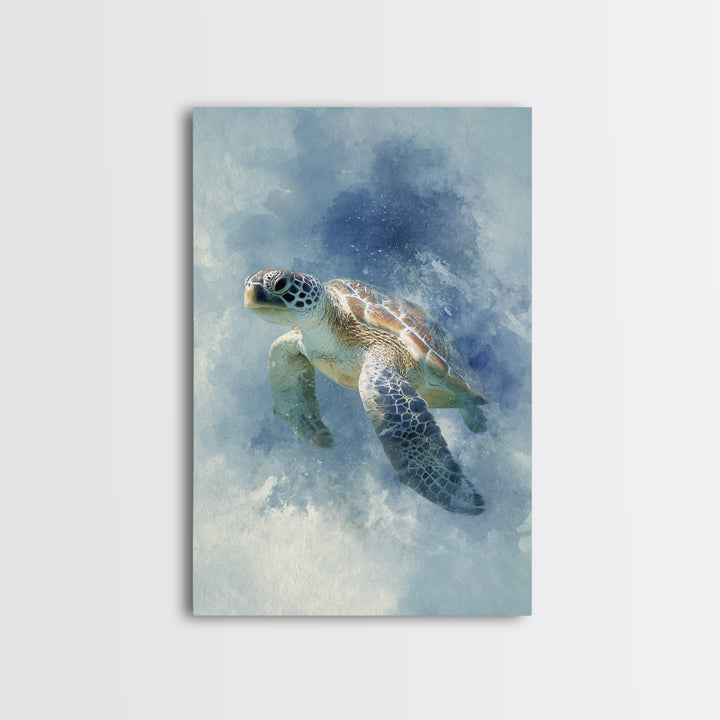 Sea Turtle Near Tropical Reef Framed Canvas Print, Tropical Art, Digital Art, Living Room Decor, Oil Painting, Tropic, TRO-2x3-51