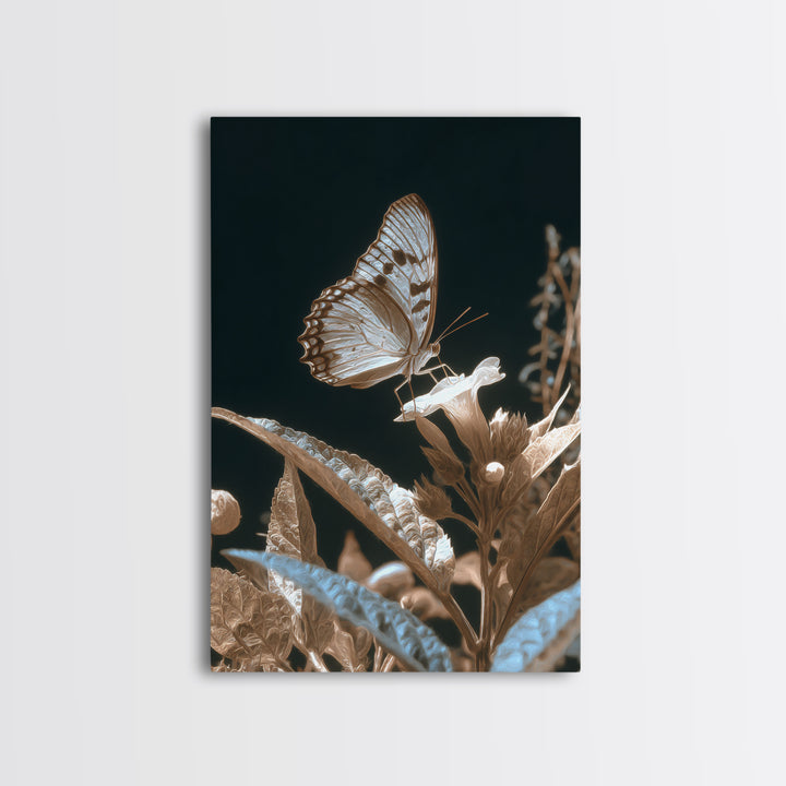 Tropical Butterfly and Flower Study Framed Canvas Print, Tropical Art, Printable, Living Room Decor, Oil Painting, Tropic, TRO-2x3-55