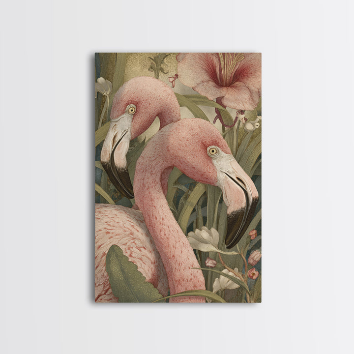 Pink Flamingos Among Tropical Water Plants Canvas Print, Tropical Art, Digital Print, Living Room Decor, Fine Art, Tropic, TRO-2x3-58